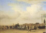 VELDE, Adriaen van de A Noble Coach Making Its Way Along the Beach at Scheveningen (mk05) oil painting artist